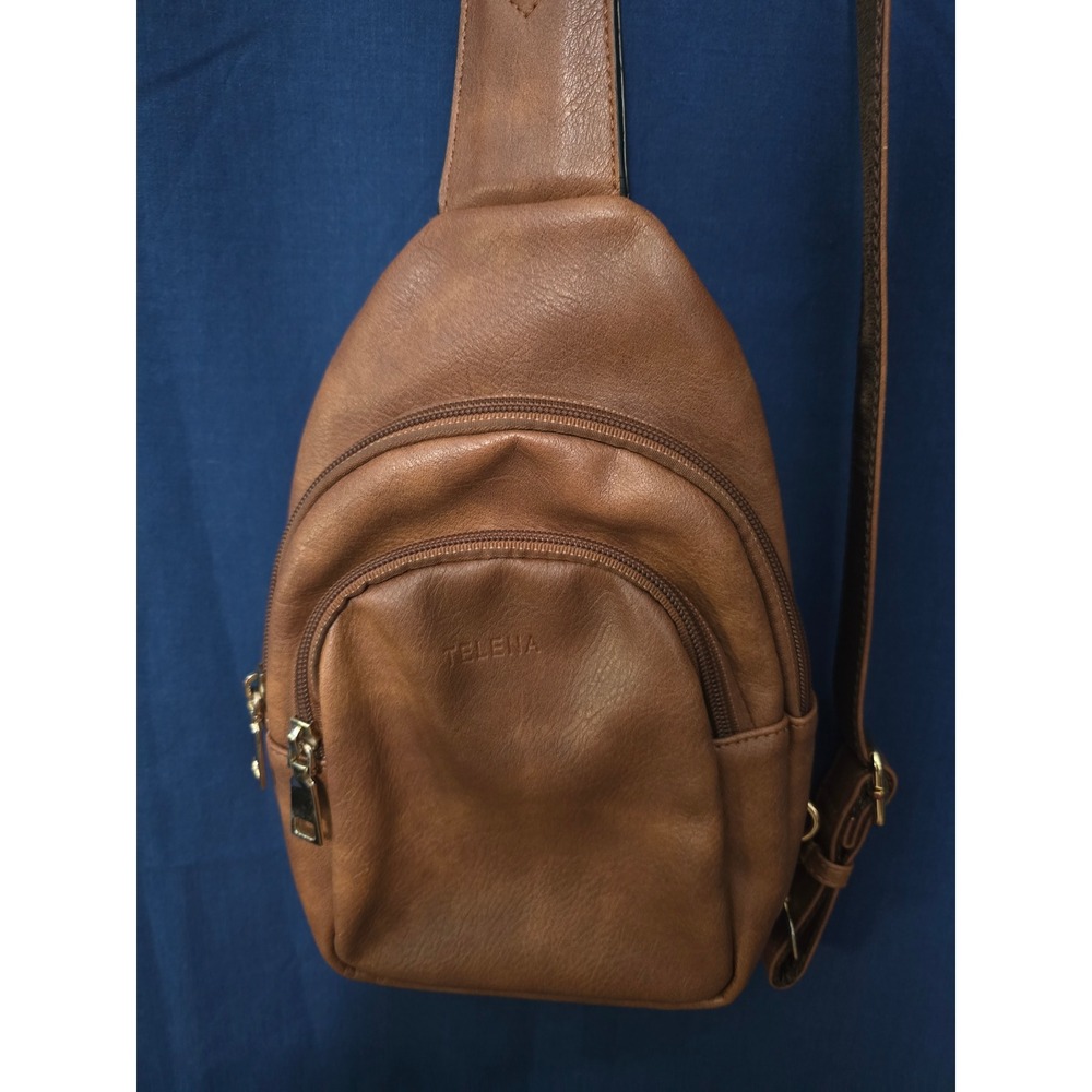 Telena Womens Sling Bag Cognac Brown Vegan Leather Crossbody Chest Pack Travel